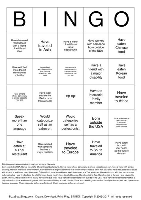 Diversity Bingo Template